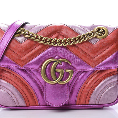 Gucci Metallic Calfskin Matelasse Mini GG Marmont Shoulder Bag Fuchsia 8 of 10