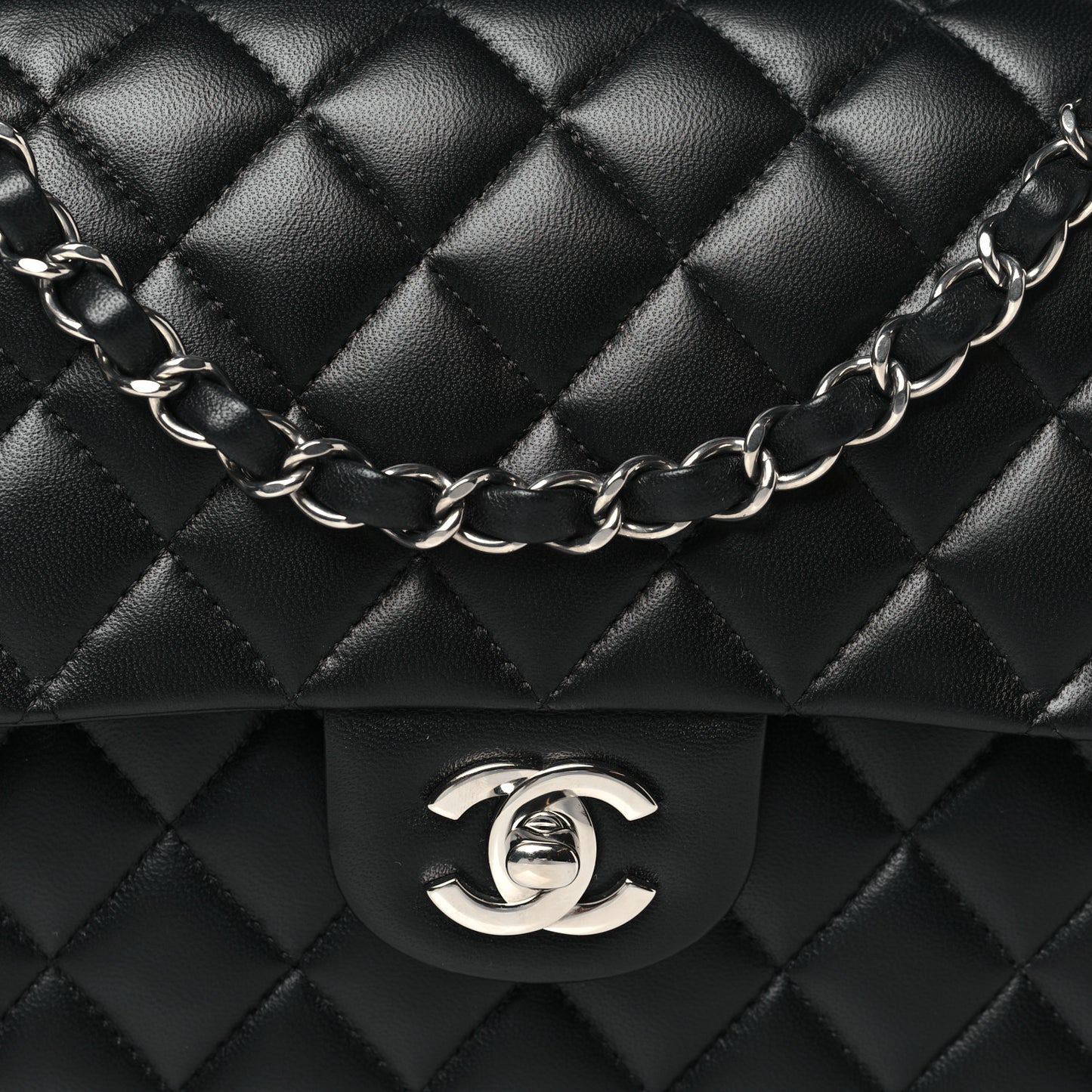 Lambskin Quilted Medium Double Flap Black Pink