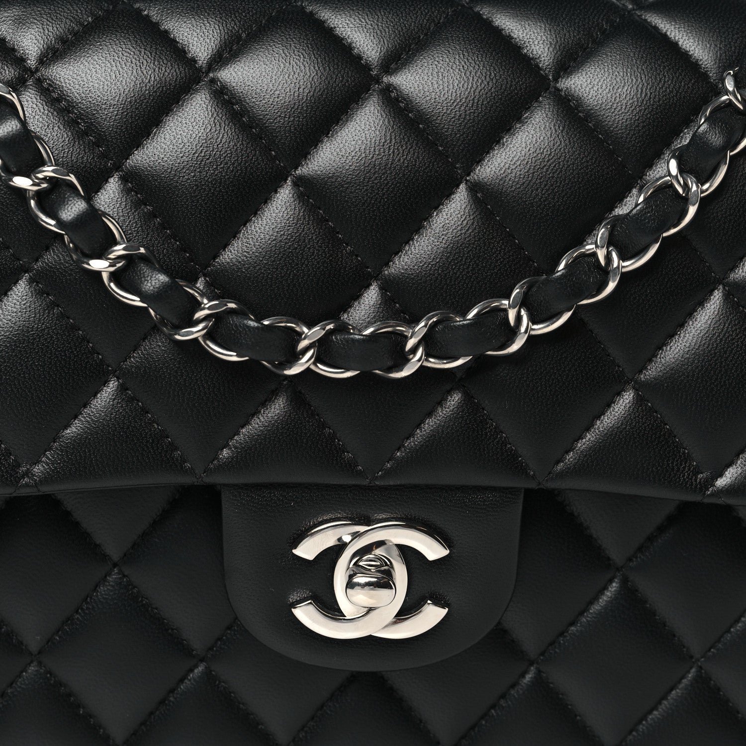 Chanel Lambskin Quilted Medium Double Flap Black Pink 8 of 10