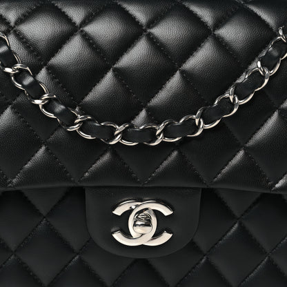 Chanel Lambskin Quilted Medium Double Flap Black Pink 8 of 10