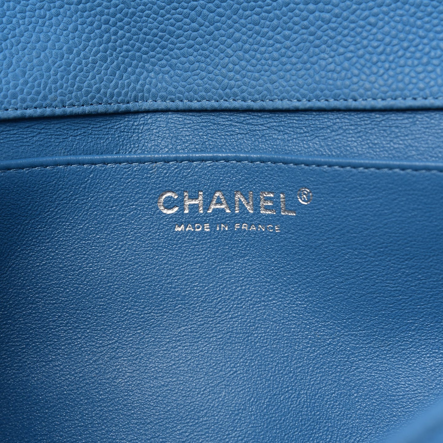 Iridescent Caviar Quilted Clutch With Chain Flap Blue