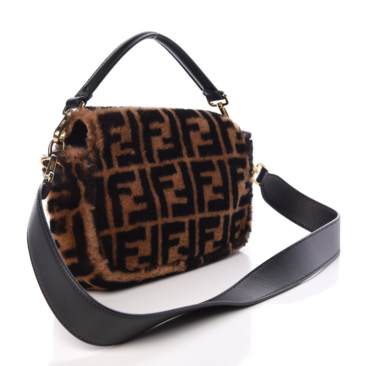 Shearling Vitello Dolce Macro FF 1974 Baguette Tobacco Black
