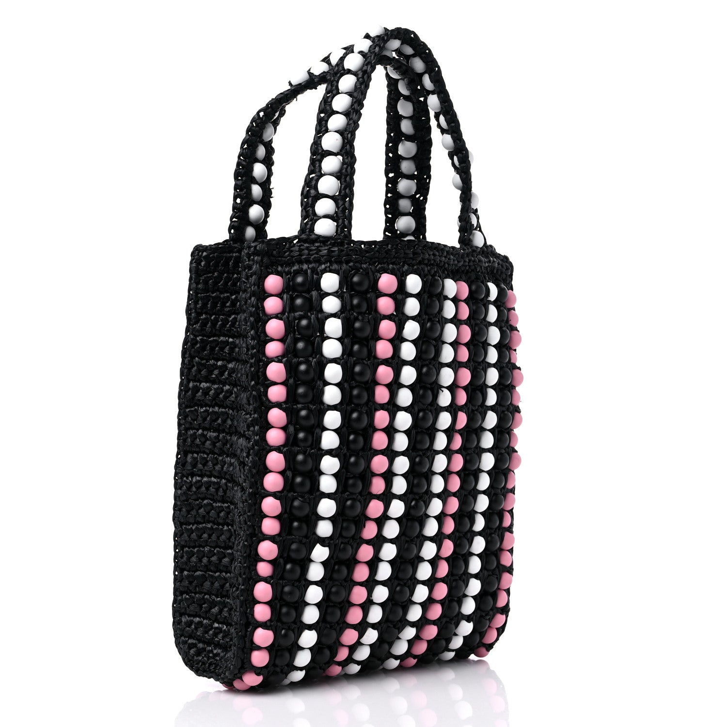Prada Raffia Wood Bead Embroidered Logo Tote Bag Black 3 of 10