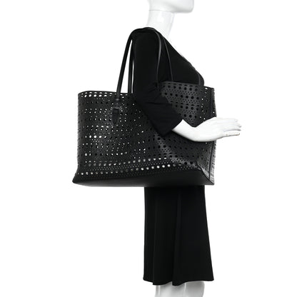 Alaia Lux Calfskin Optical Perforated Laser Cut Mina 44 Tote Black 2 of 11