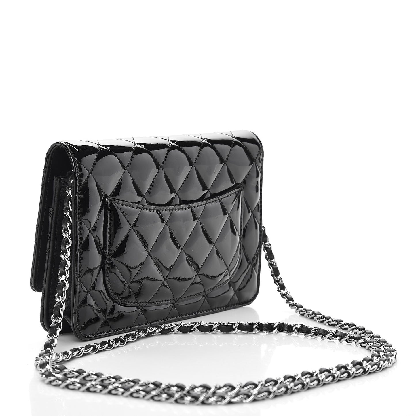Patent Quilted Wallet On Chain WOC Black