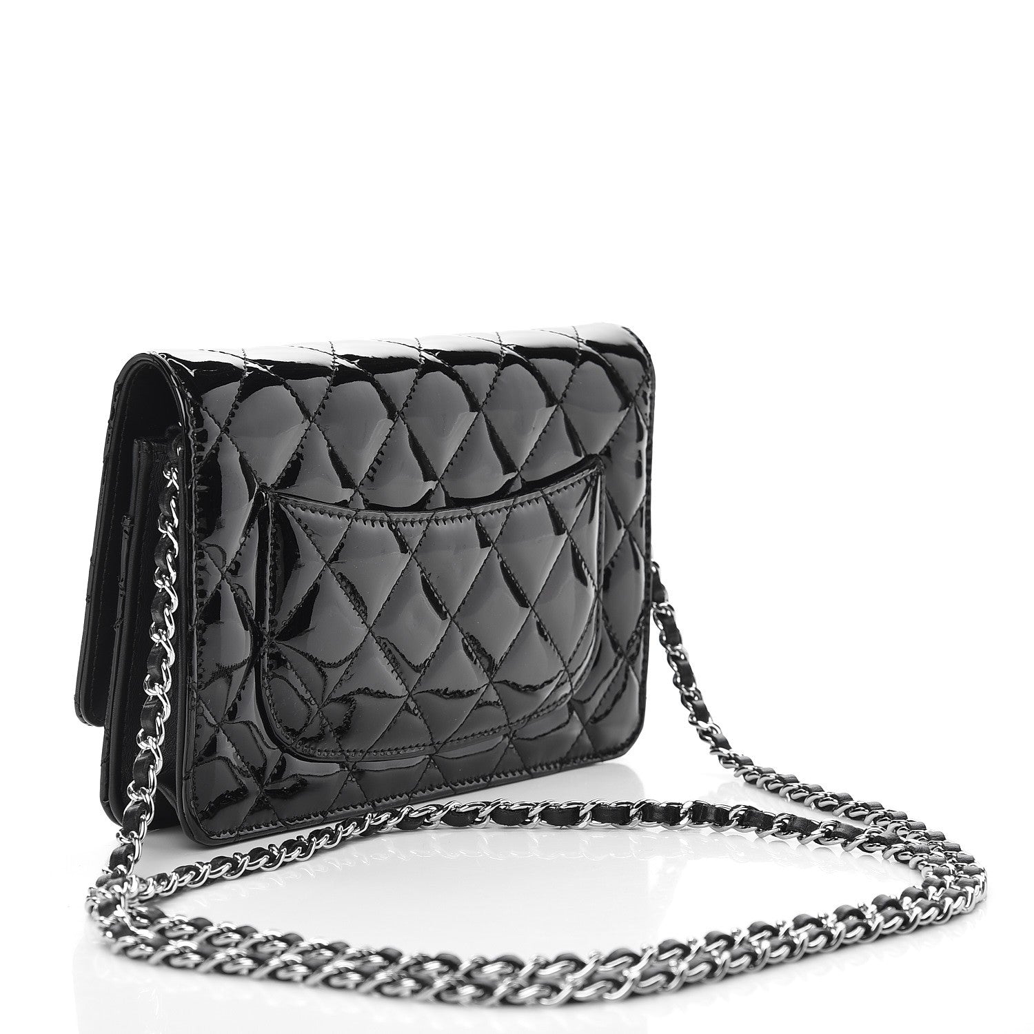 Chanel Patent Quilted Wallet On Chain WOC Black 3 of 9