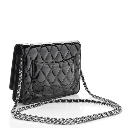 Chanel Patent Quilted Wallet On Chain WOC Black 3 of 9