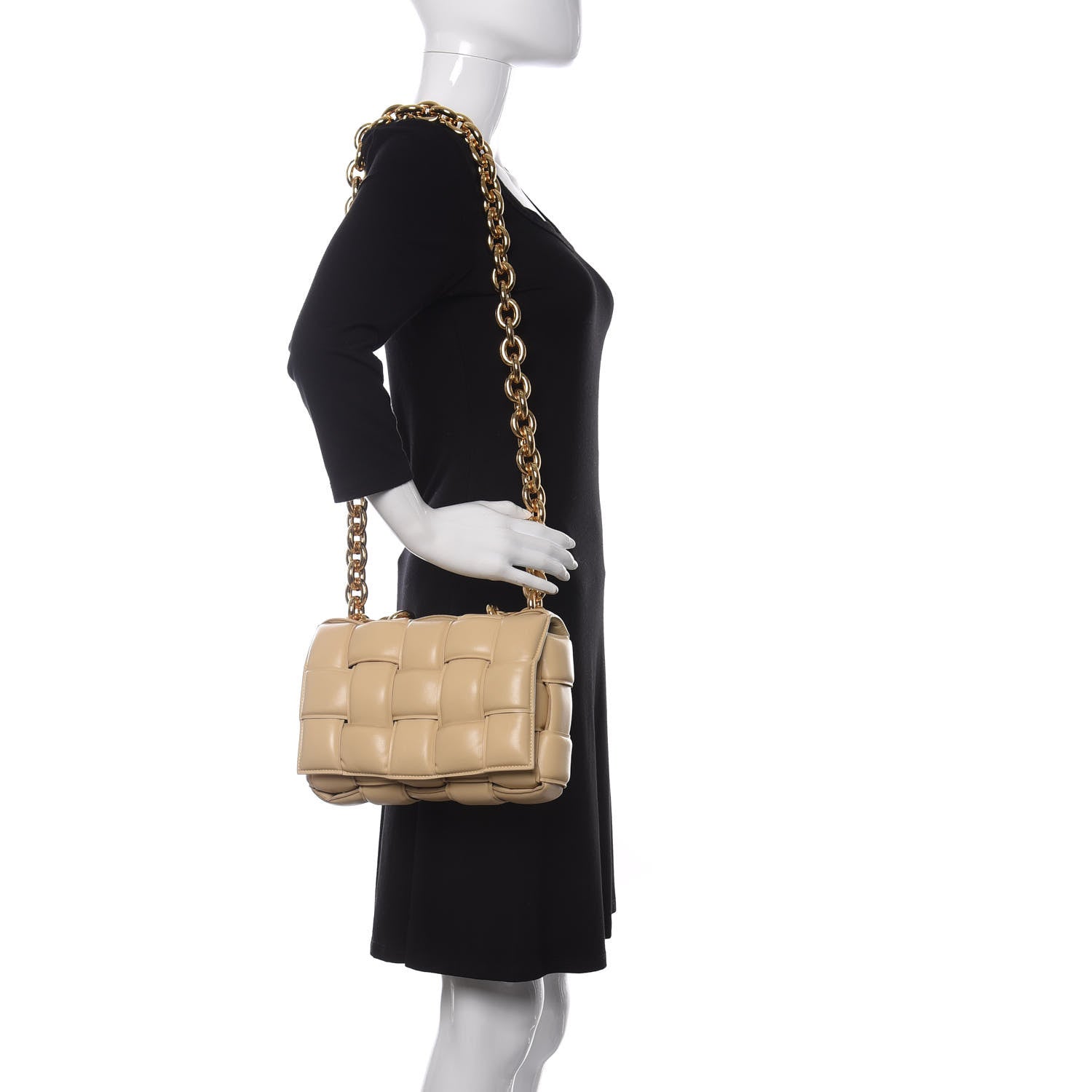 Bottega Veneta Lambskin Maxi Intreccio Padded Chain Cassette Crossbody Bag Almond 2 of 8