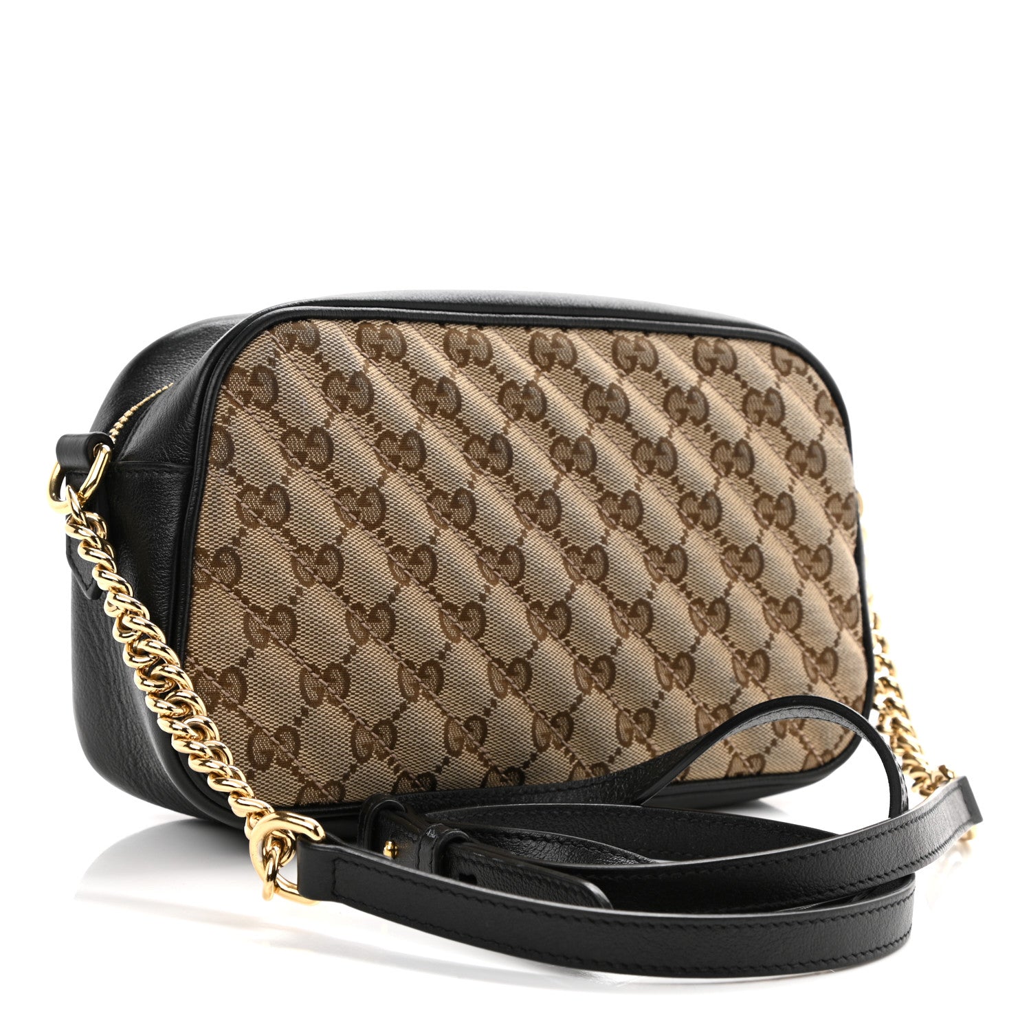 Gucci Monogram Matelasse Diagonal Small GG Marmont Chain Shoulder Bag Beige Black 2 of 7