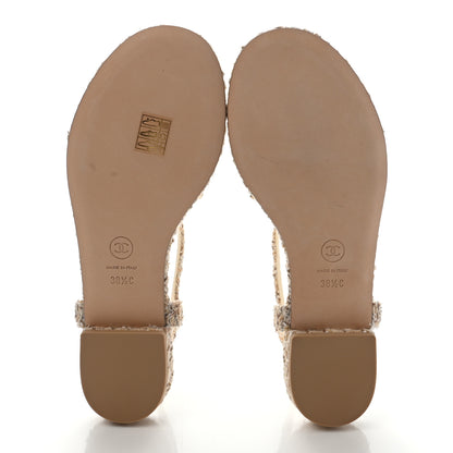 Chanel Tweed Pearl CC Thong Sandals 38.5 Ivory 5 of 10