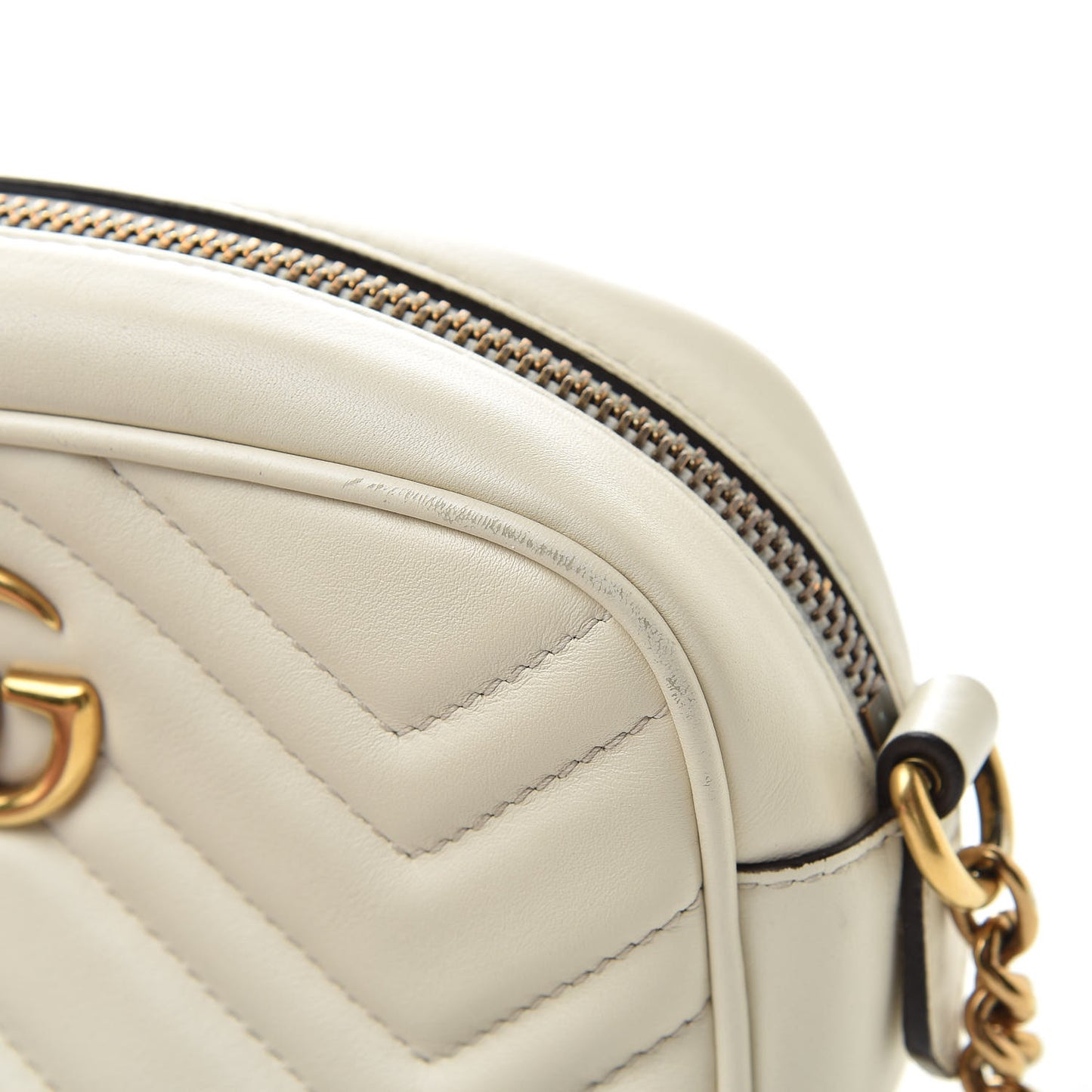 Calfskin Matelasse Mini GG Marmont Chain Shoulder Bag White