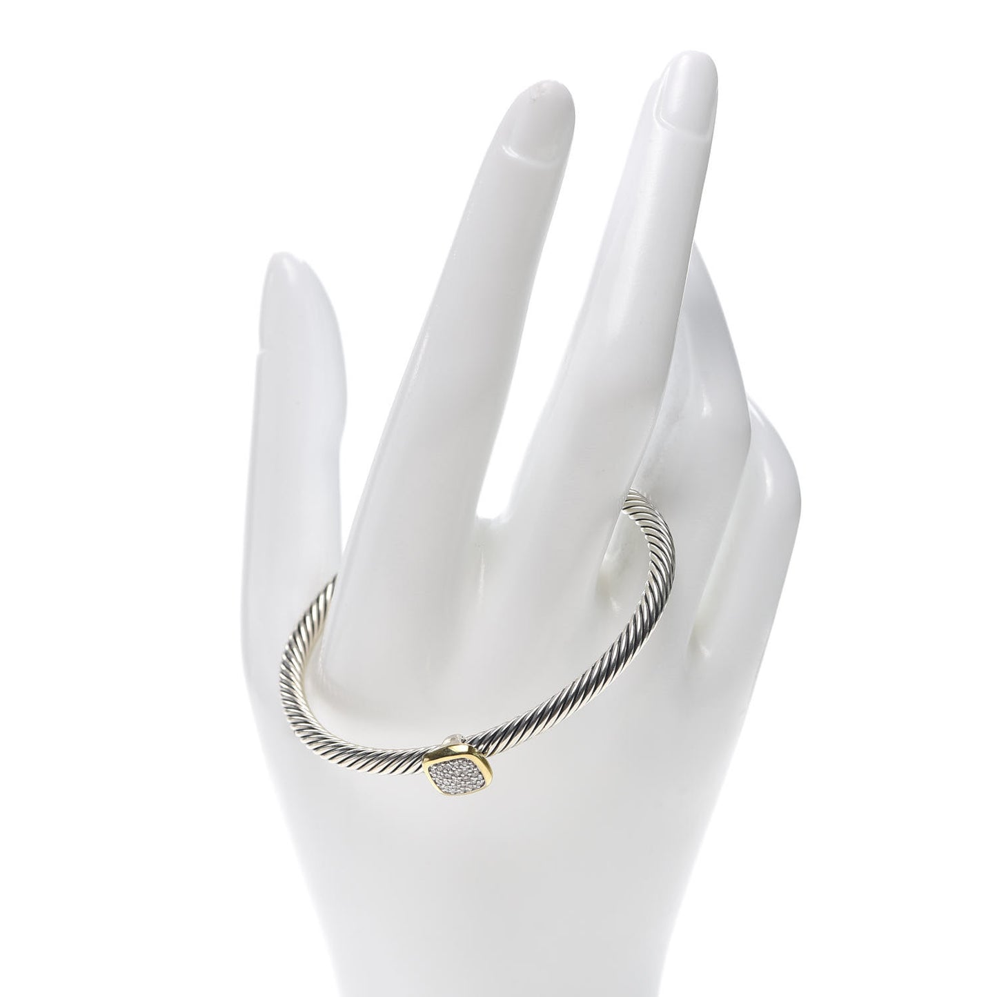 Sterling Silver 18K Yellow Gold Diamond 4mm Cable Classics Station Bracelet