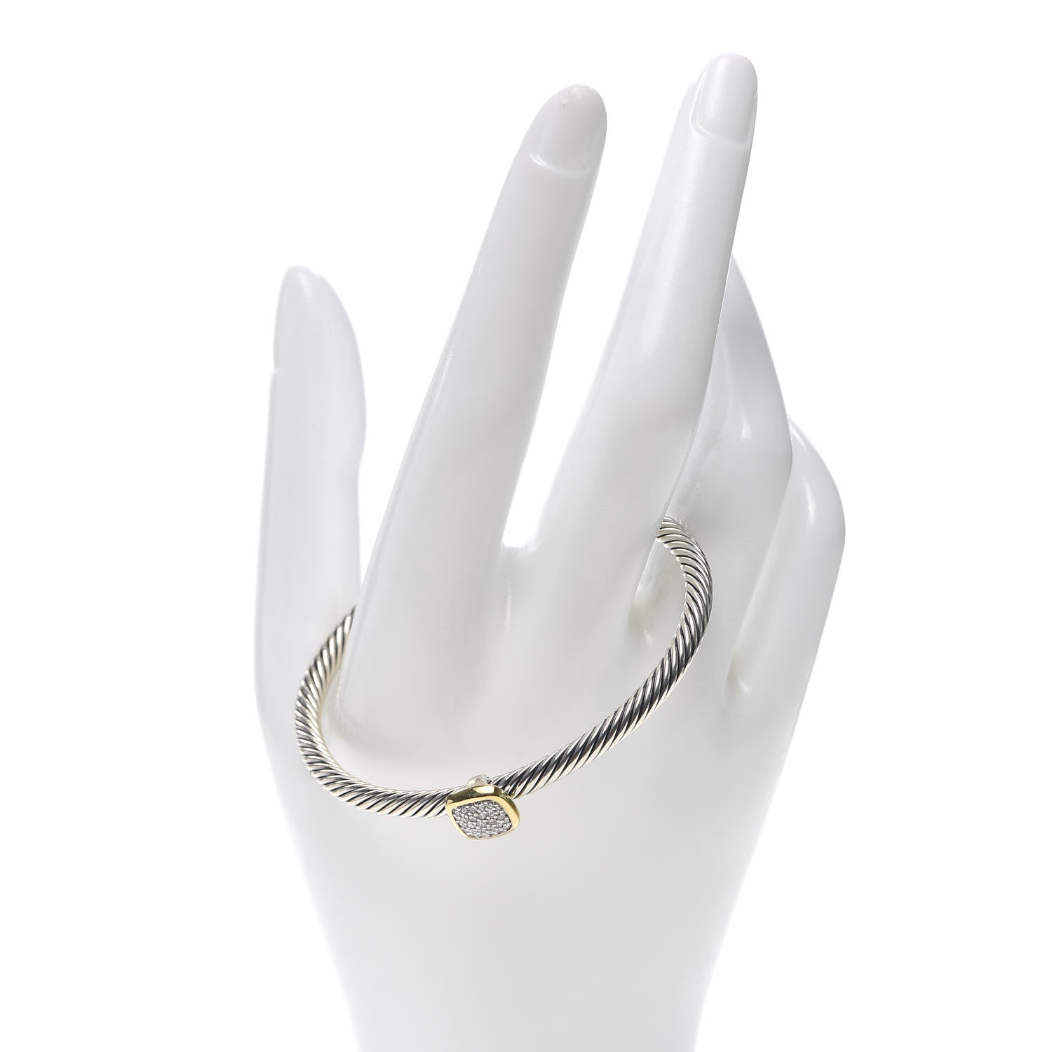 David Yurman Sterling Silver 18K Yellow Gold Diamond 4mm Cable Classics Station Bracelet 2 of 4