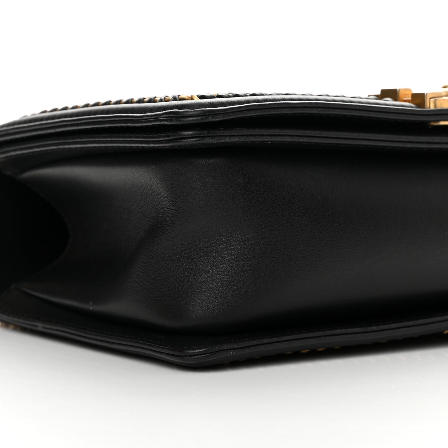 Calfskin Quilted Medium Boy Top Handle Flap Black