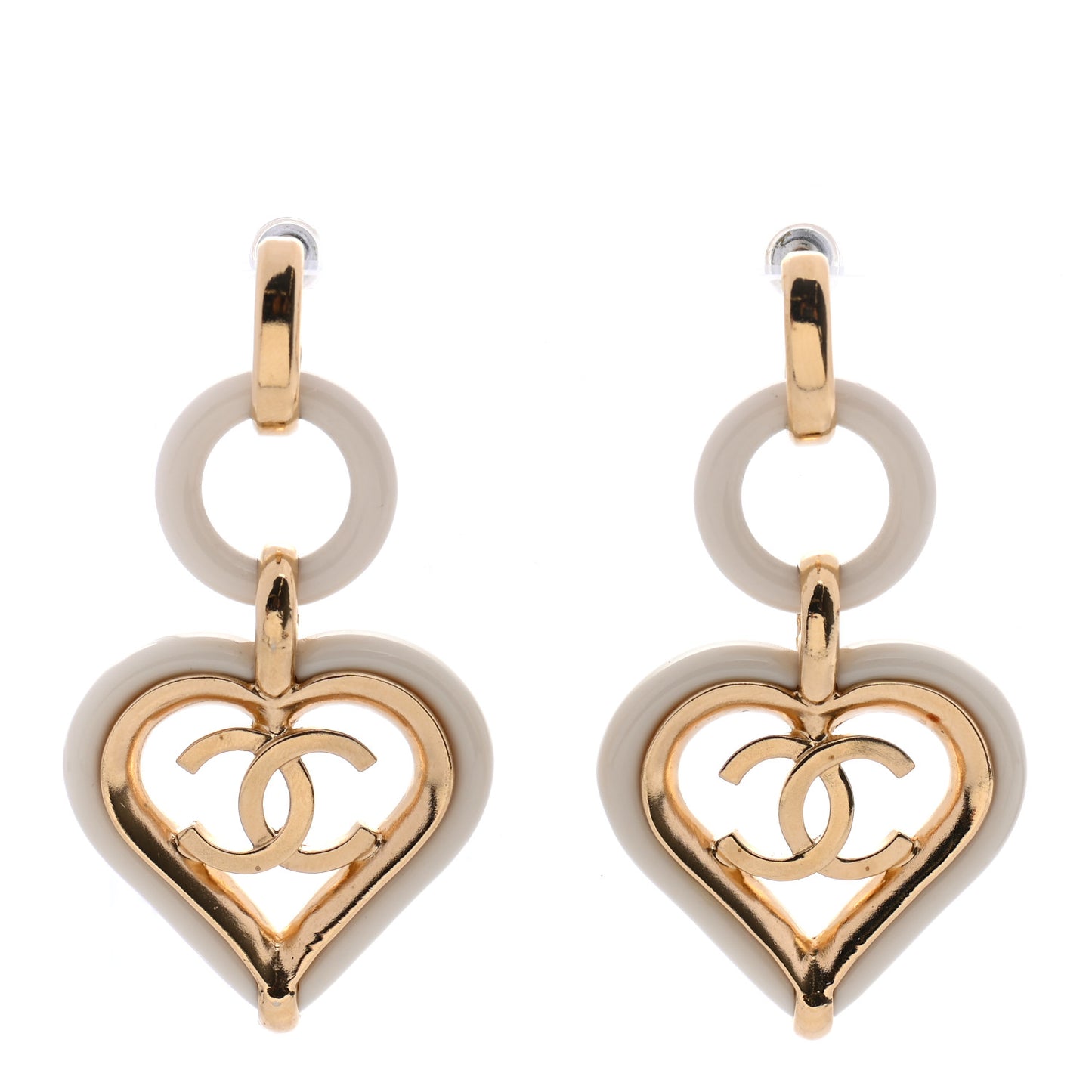 Heart CC Drop Earrings White Gold