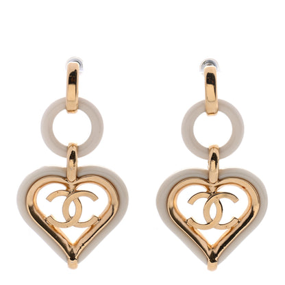 Chanel Heart CC Drop Earrings White Gold 1 of 4