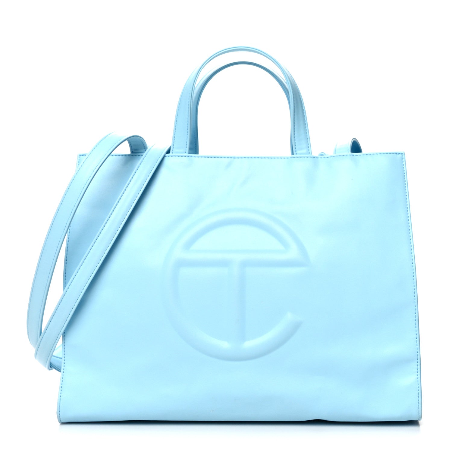 TELFAR Vegan Leather Medium Shopping Bag Pool Blue FASHIONPHILE