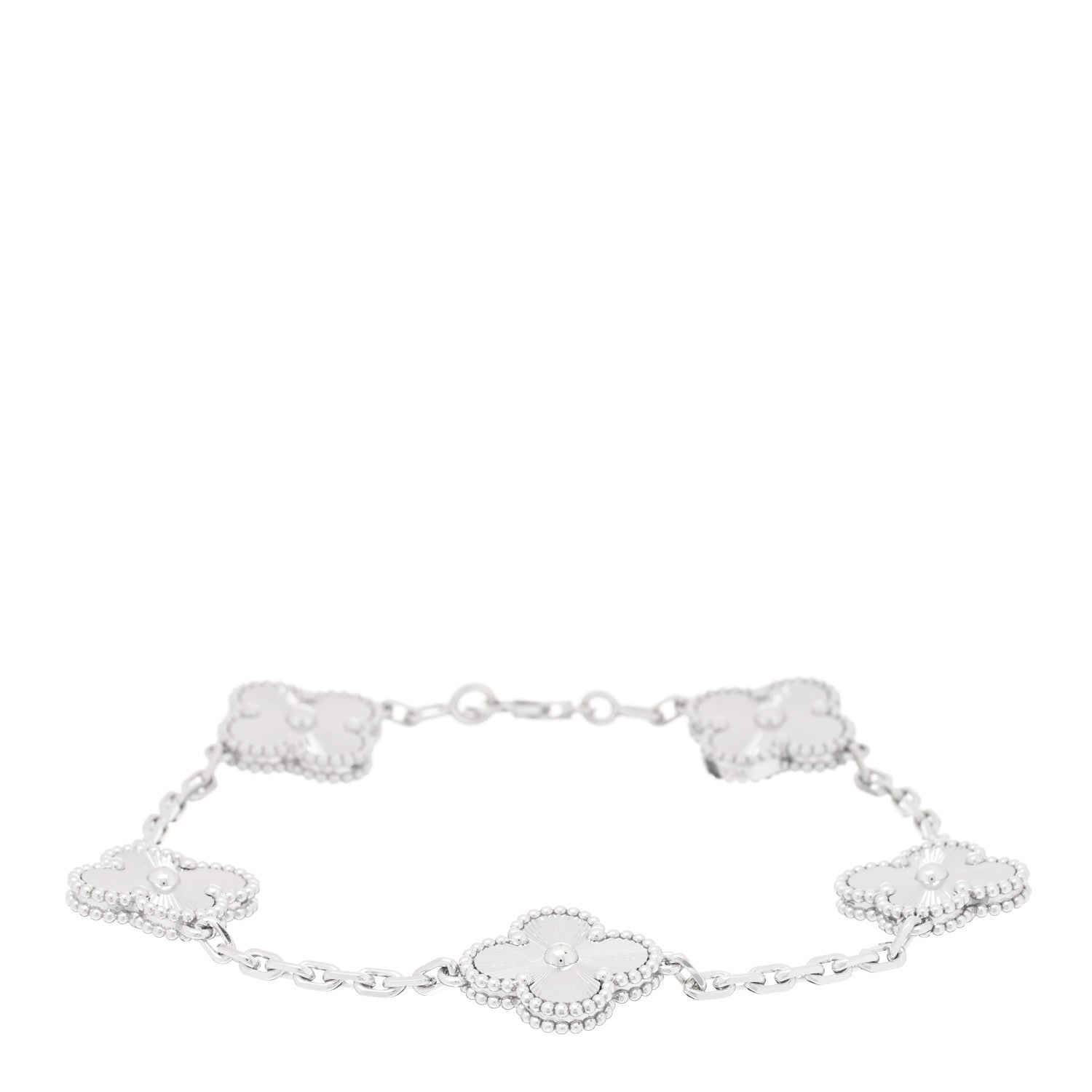 Van Cleef & Arpels 18K White Gold 5 Motifs Guilloche Vintage Alhambra Bracelet 1 of 4