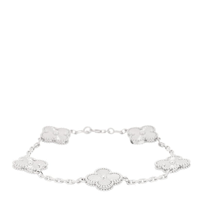 Van Cleef & Arpels 18K White Gold 5 Motifs Guilloche Vintage Alhambra Bracelet 1 of 4