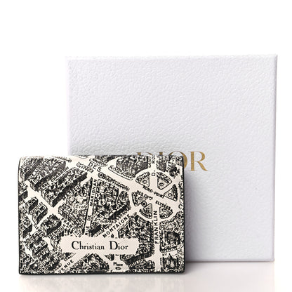Christian Dior Calfskin Plan De Paris Print Flap Card Holder White Black 8 of 8