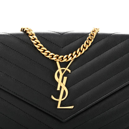 Saint Laurent Grain De Poudre Matelasse Chevron Monogram Chain Wallet Black 6 of 11
