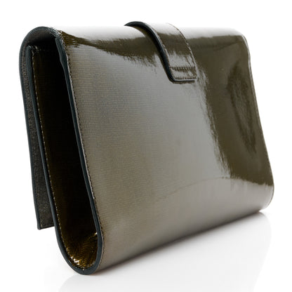 Saint Laurent Textured Patent Classic Y Ligne Clutch Olive 3 of 9