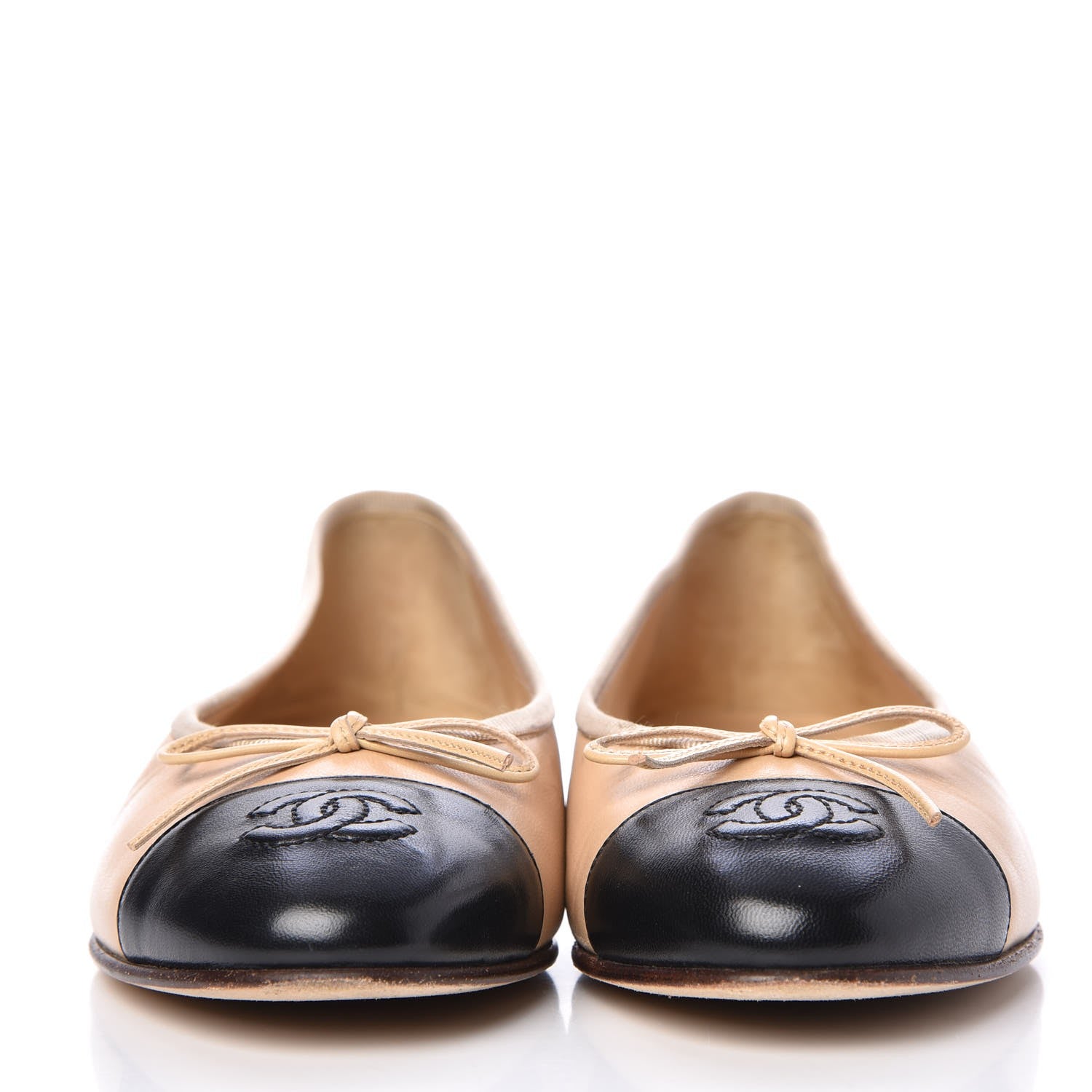 Chanel Lambskin Cap Toe CC Ballerina Flats 36.5 Beige Black 2 of 13
