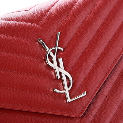Saint Laurent Grain De Poudre Matelasse Chevron Monogram Chain Wallet Red 7 of 8