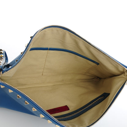 Valentino Garavani Vitello Large Rockstud Zip Wristlet Pouch Blu Delft 5 of 7