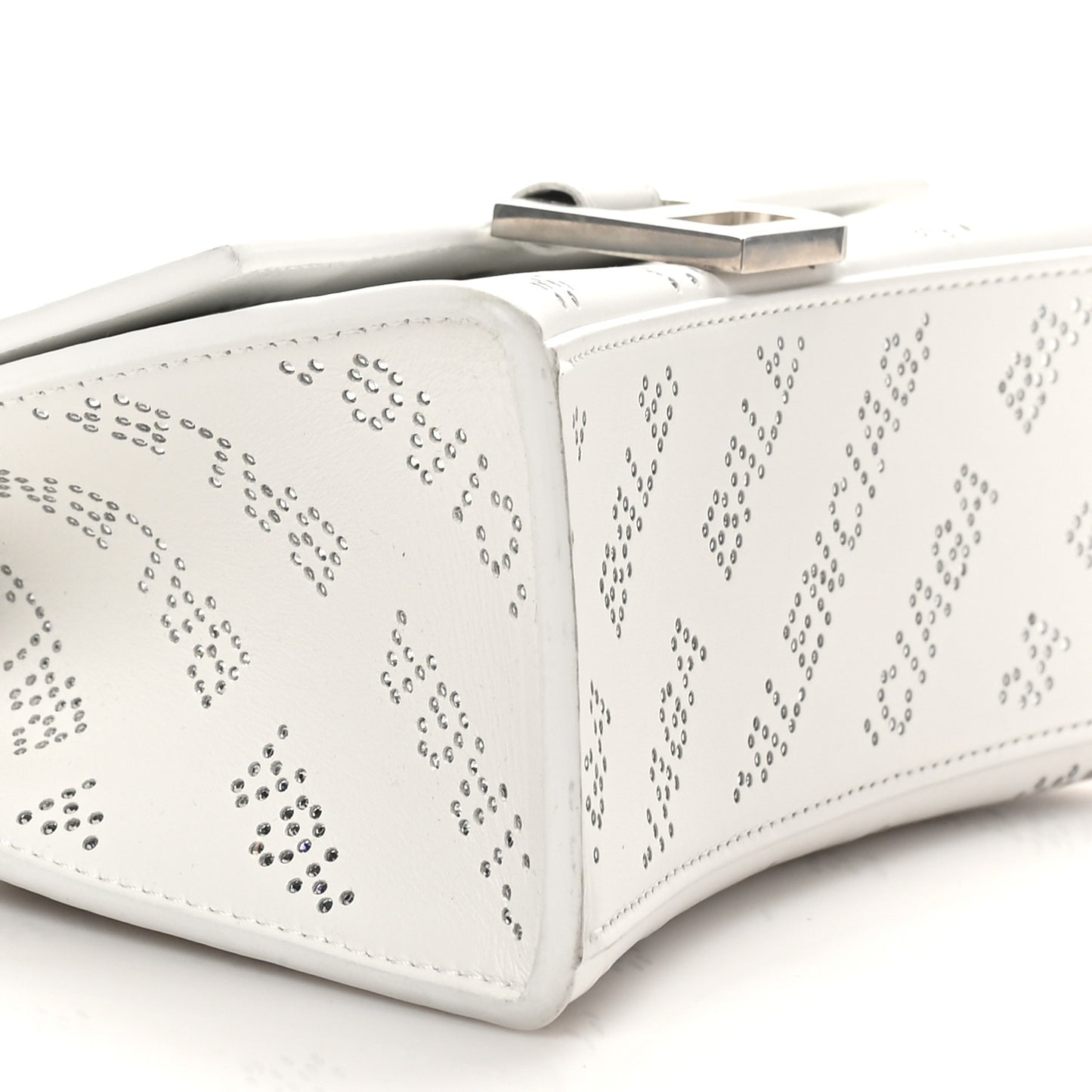 Smooth Calfskin Crystal Diagonal Allover Logo Hourglass Top Handle Bag XS Optic White
