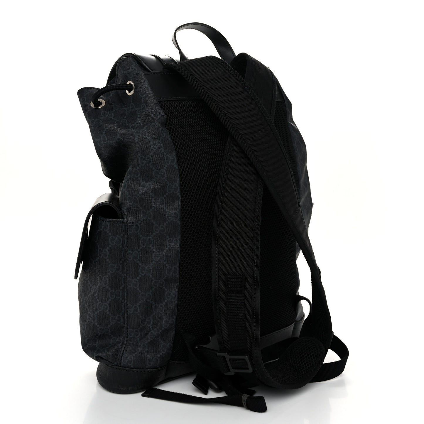 Soft GG Supreme Monogram Calfskin Web Double Buckle Backpack Black