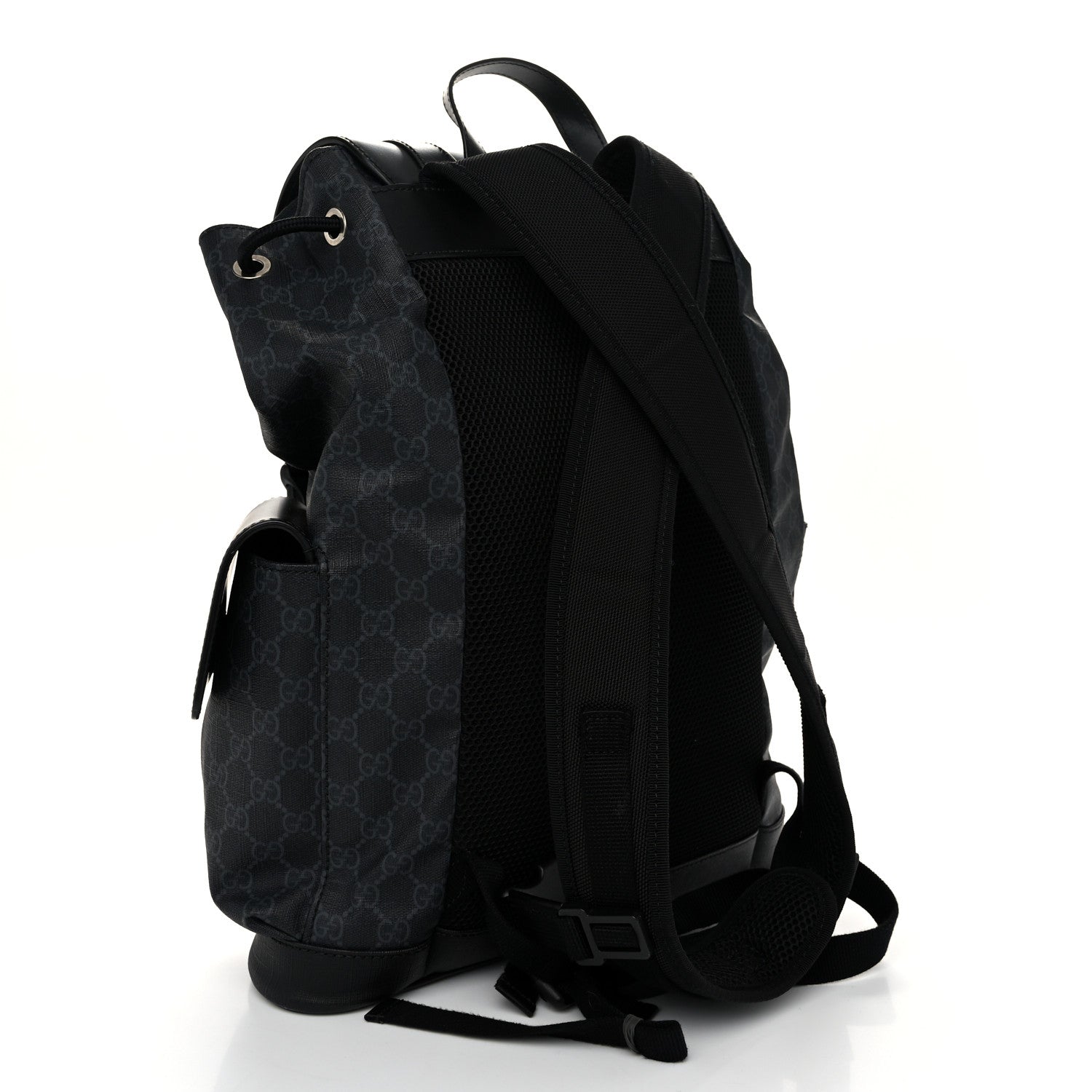 Gucci Soft GG Supreme Monogram Calfskin Web Double Buckle Backpack Black 3 of 10