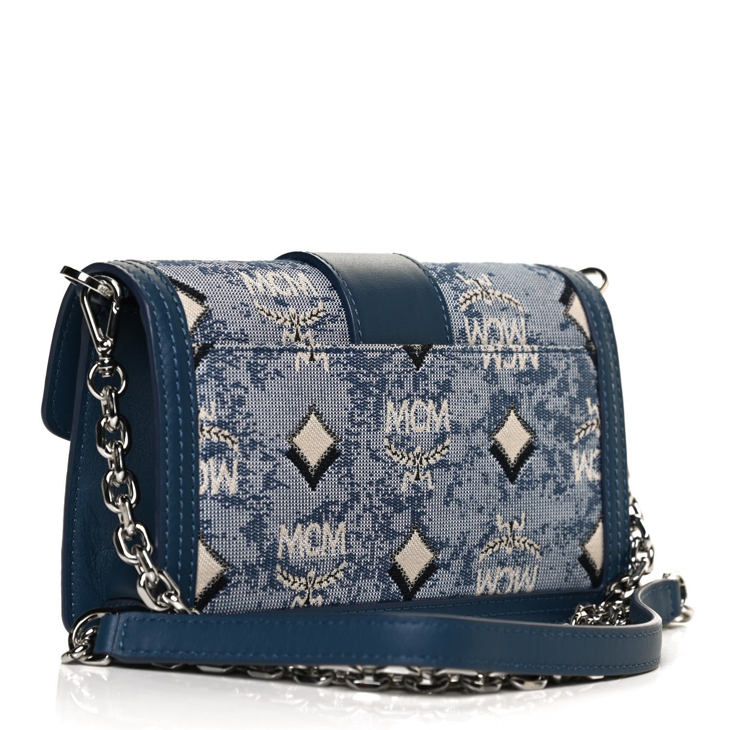 MCM Vintage Jacquard Monogram Mini Tracy Crossbody Blue 3 of 13