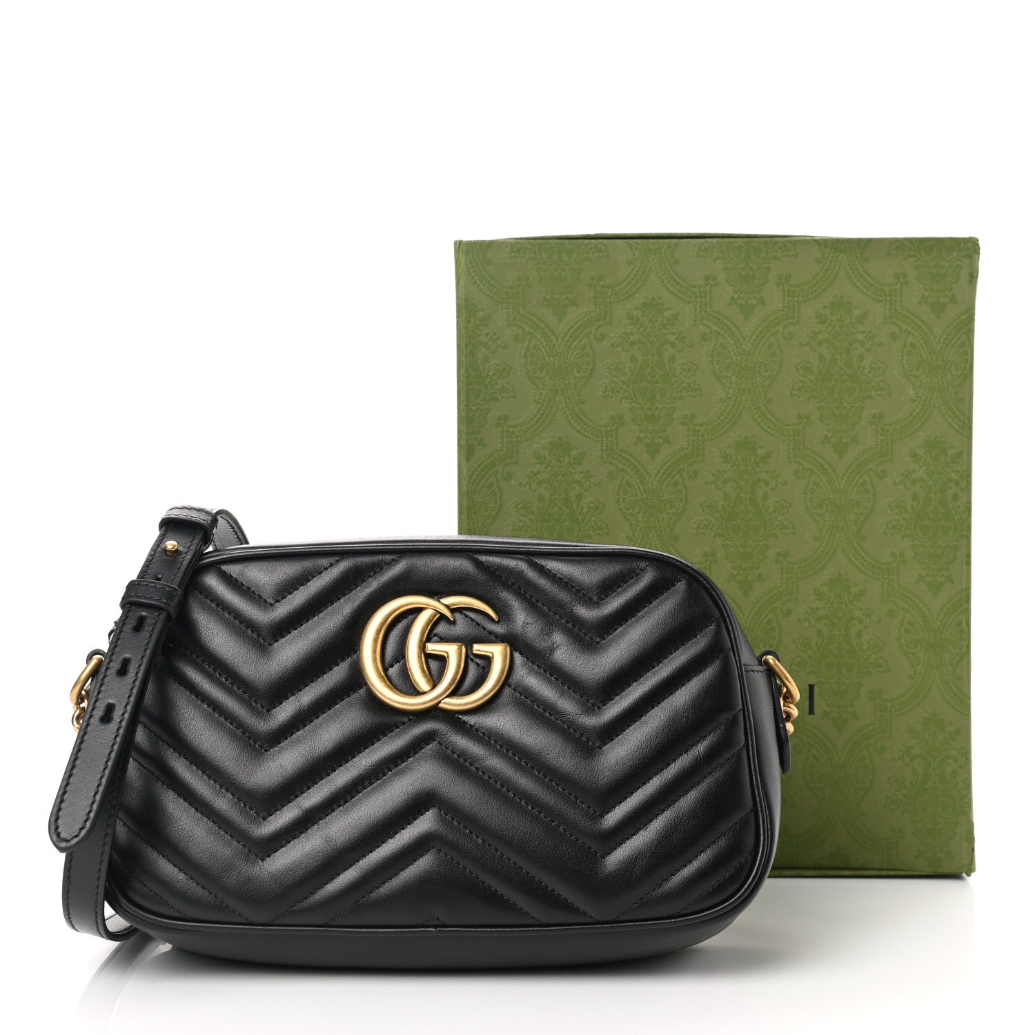 Gucci Calfskin Matelasse Small GG Marmont Chain Shoulder Bag Black 11 of 11