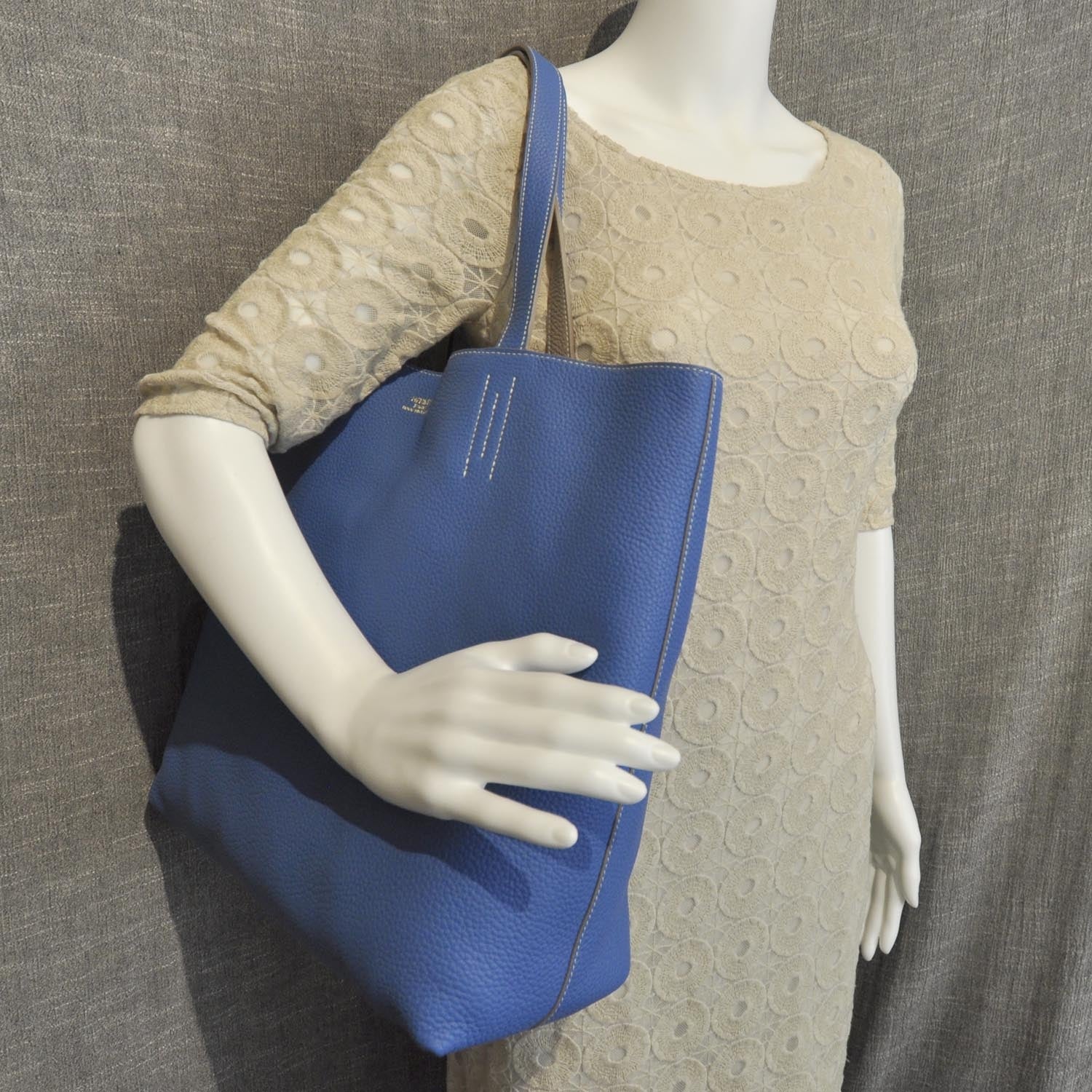 Hermes Taurillon Clemence Double Sens Reversible Tote Mykonos Etoupe 2 of 9