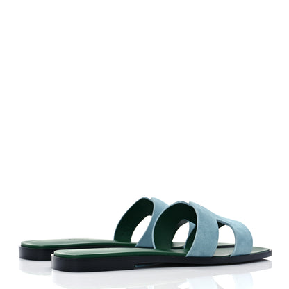 Hermes Suede Goatskin Oran Sandals 38.5 Vert D'Eau 4 of 8