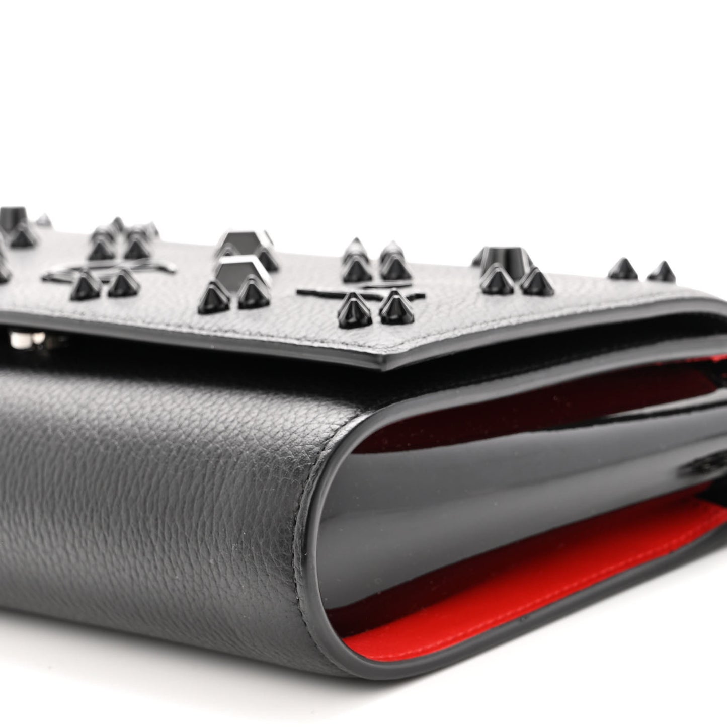 Calfskin Spikes Loubinthesky Paloma Clutch Black