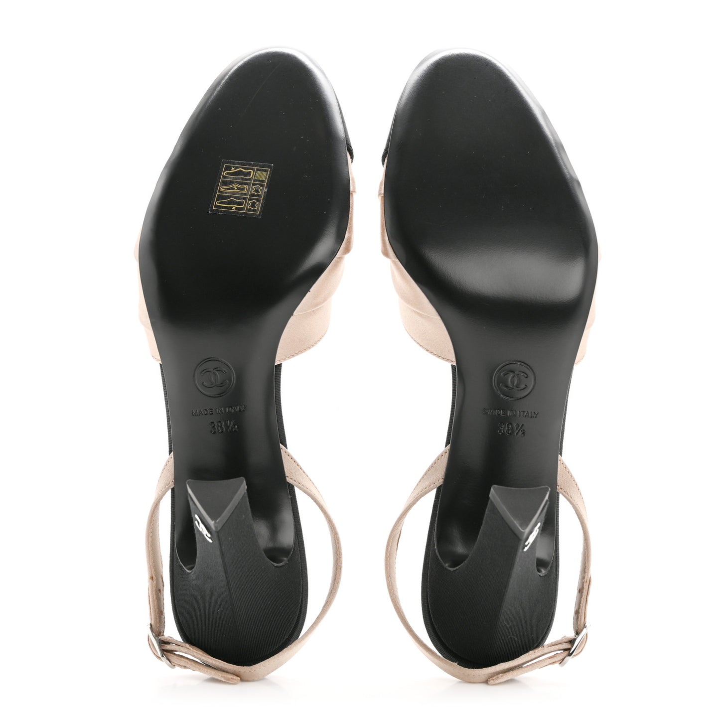 Satin Grosgrain Slingback Pumps 38.5 Beige Black