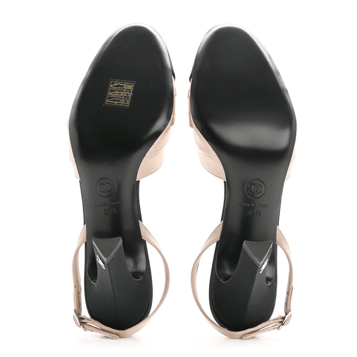 Chanel Satin Grosgrain Slingback Pumps 38.5 Beige Black 5 of 9