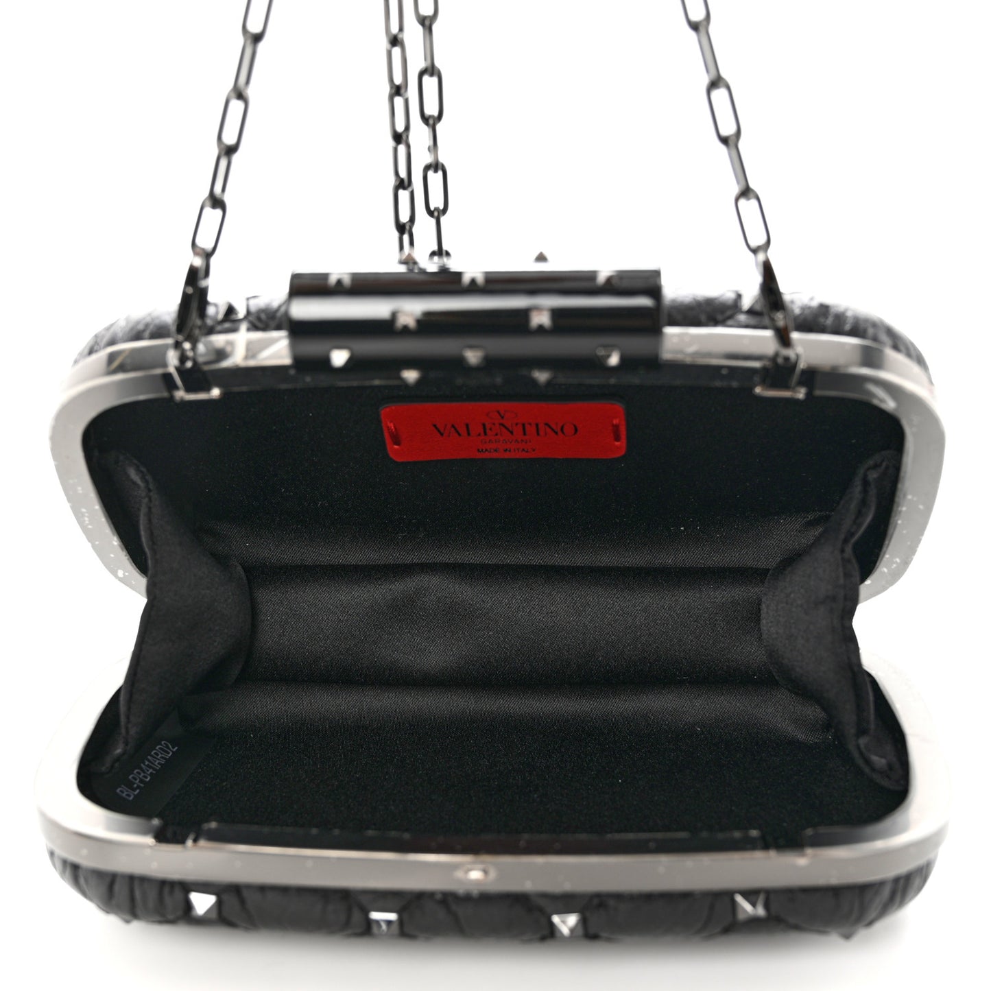 Craquele Nappa Rockstud Spike Minaudiere Clutch Black