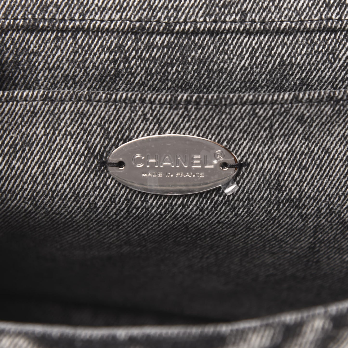 Denim Embossed CC Logo Print Jumbo Single Flap Grey Black