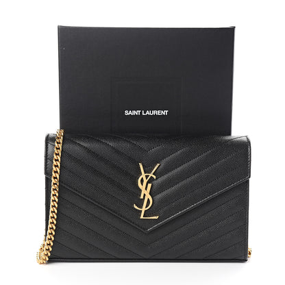 Saint Laurent Grain De Poudre Matelasse Chevron Monogram Chain Wallet Black 9 of 9