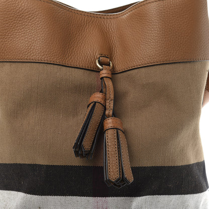 Burberry Grainy Calfskin Canvas Mega Check Medium Ashby Tassel Hobo Saddle Brown 9 of 9