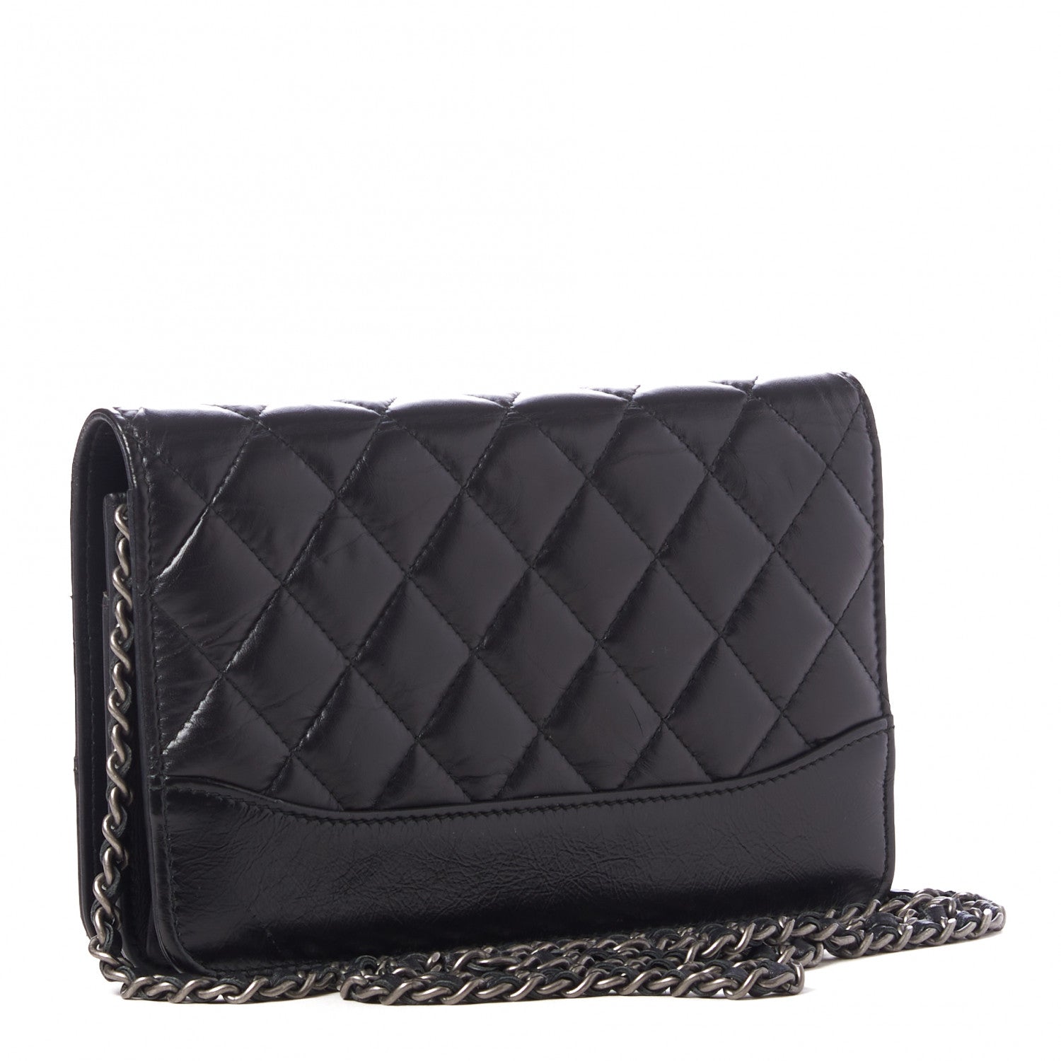 Chanel Aged Calfskin Quilted Gabrielle Wallet On Chain WOC Black 2 of 9