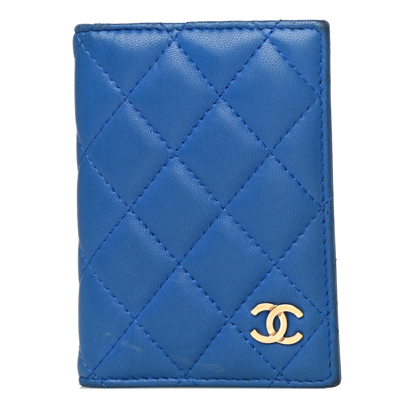 Lambskin Quilted Card Holder Wallet Blue
