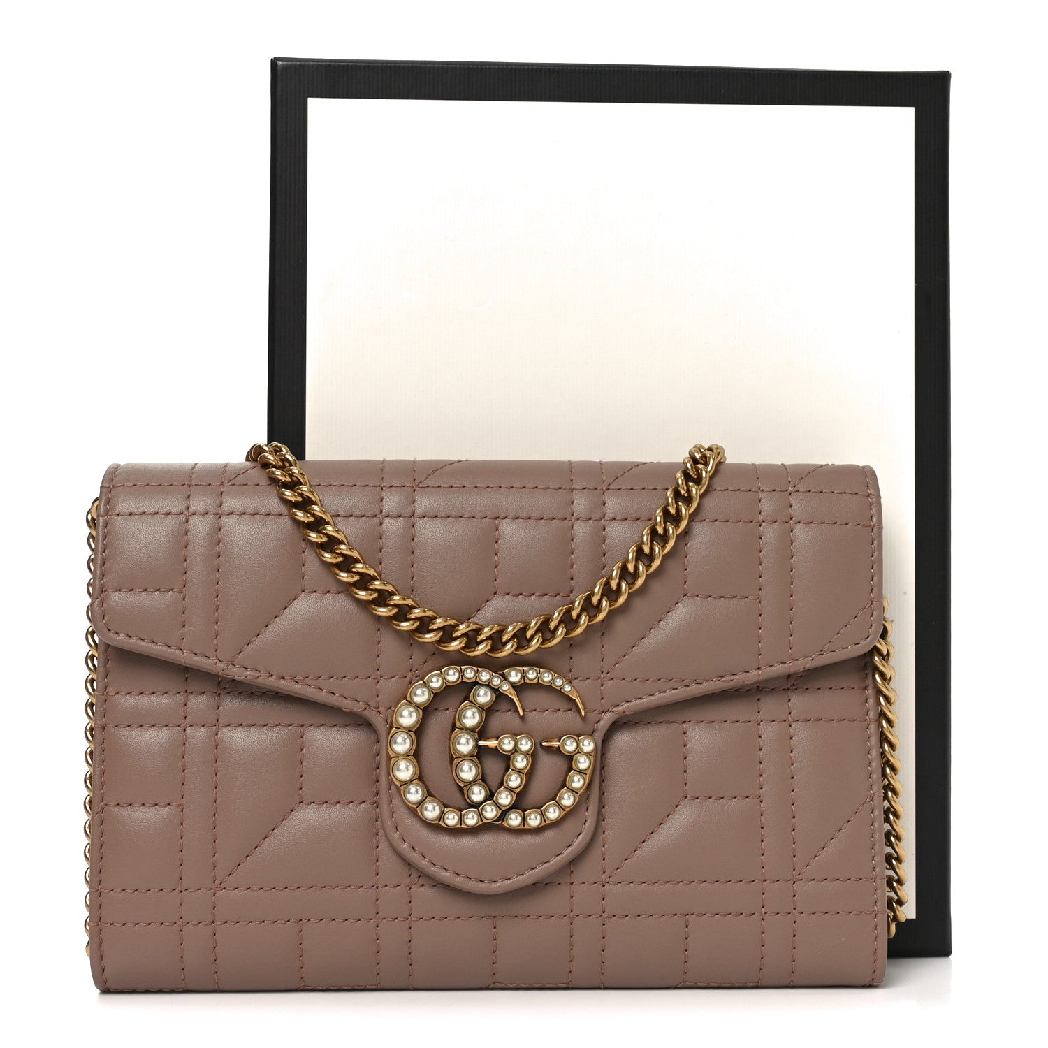 Gucci Calfskin Matelasse Mini Pearly GG Marmont Chain Wallet Porcelain Rose 11 of 11
