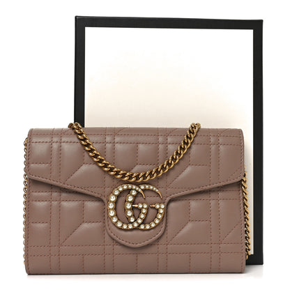 Gucci Calfskin Matelasse Mini Pearly GG Marmont Chain Wallet Porcelain Rose 11 of 11