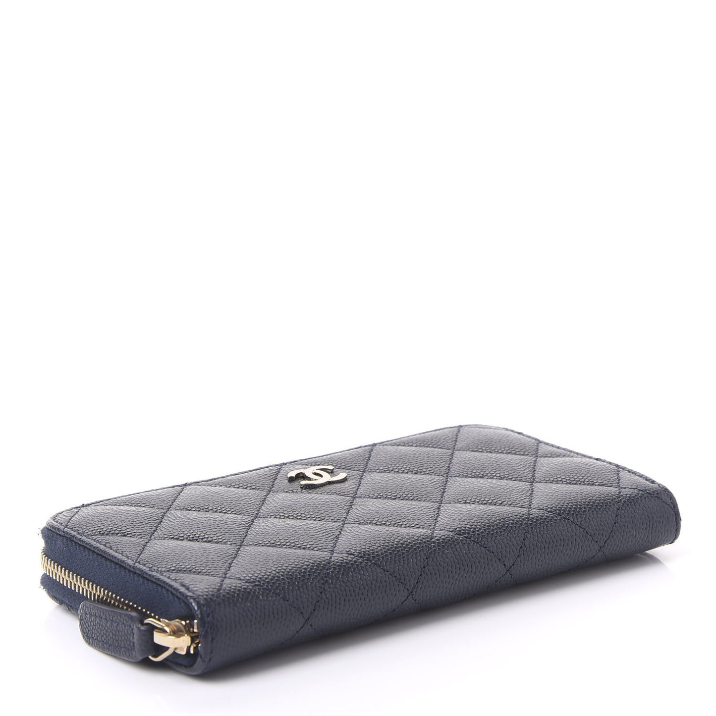 Caviar Quilted Small Zip Around Wallet Navy