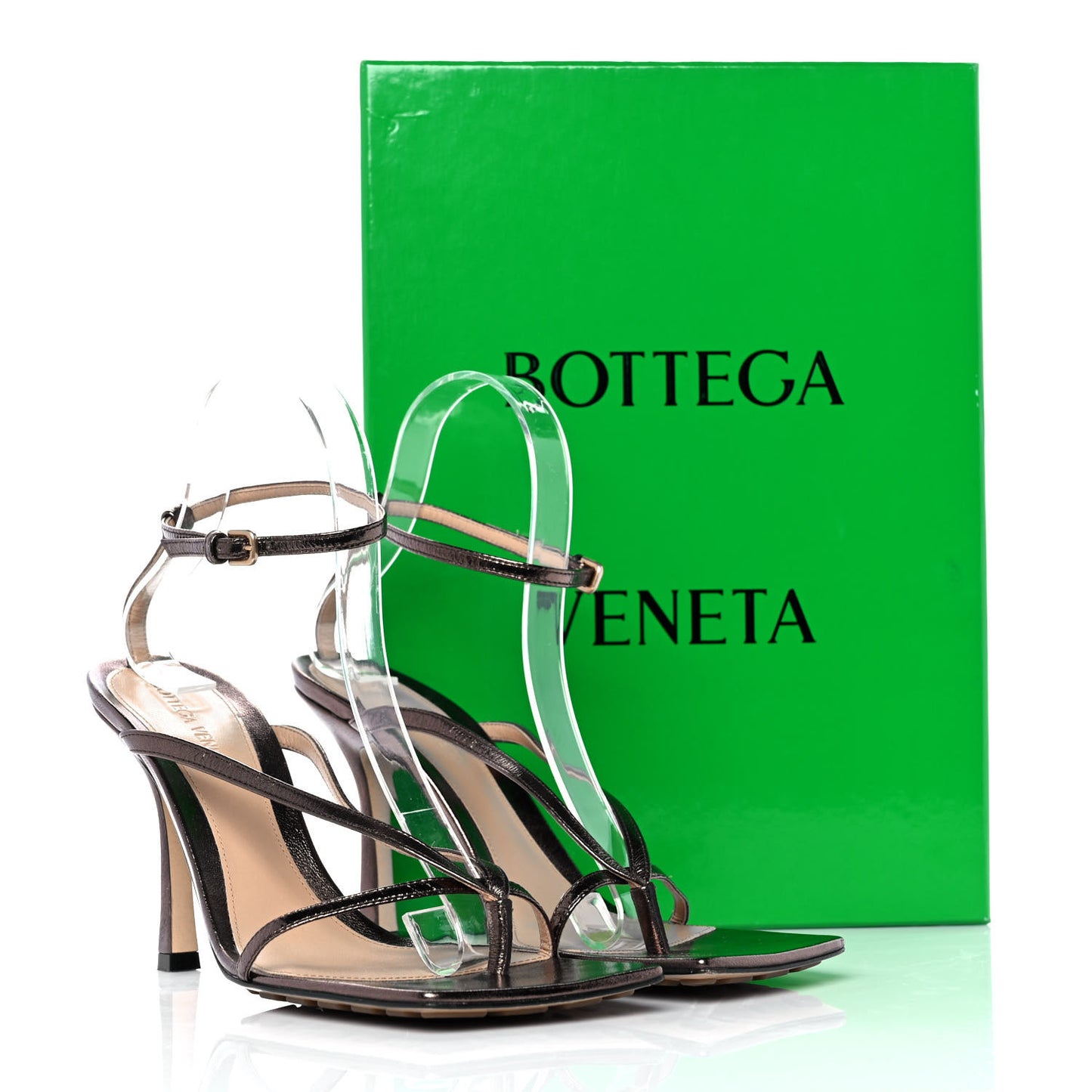 Metallic Lambskin Stretch Multi Strap 90mm Sandals 39 Fondant