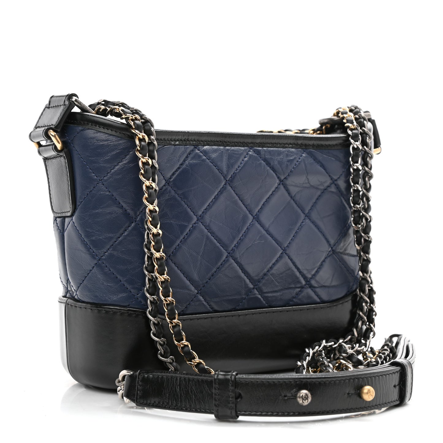 Aged Calfskin Quilted Small Gabrielle Hobo Navy Black
